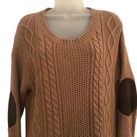 Anthropologie Coincidence Chance Chunky Cable Knit Sweater S Elbow Patch Brown - Picture 2 of 10